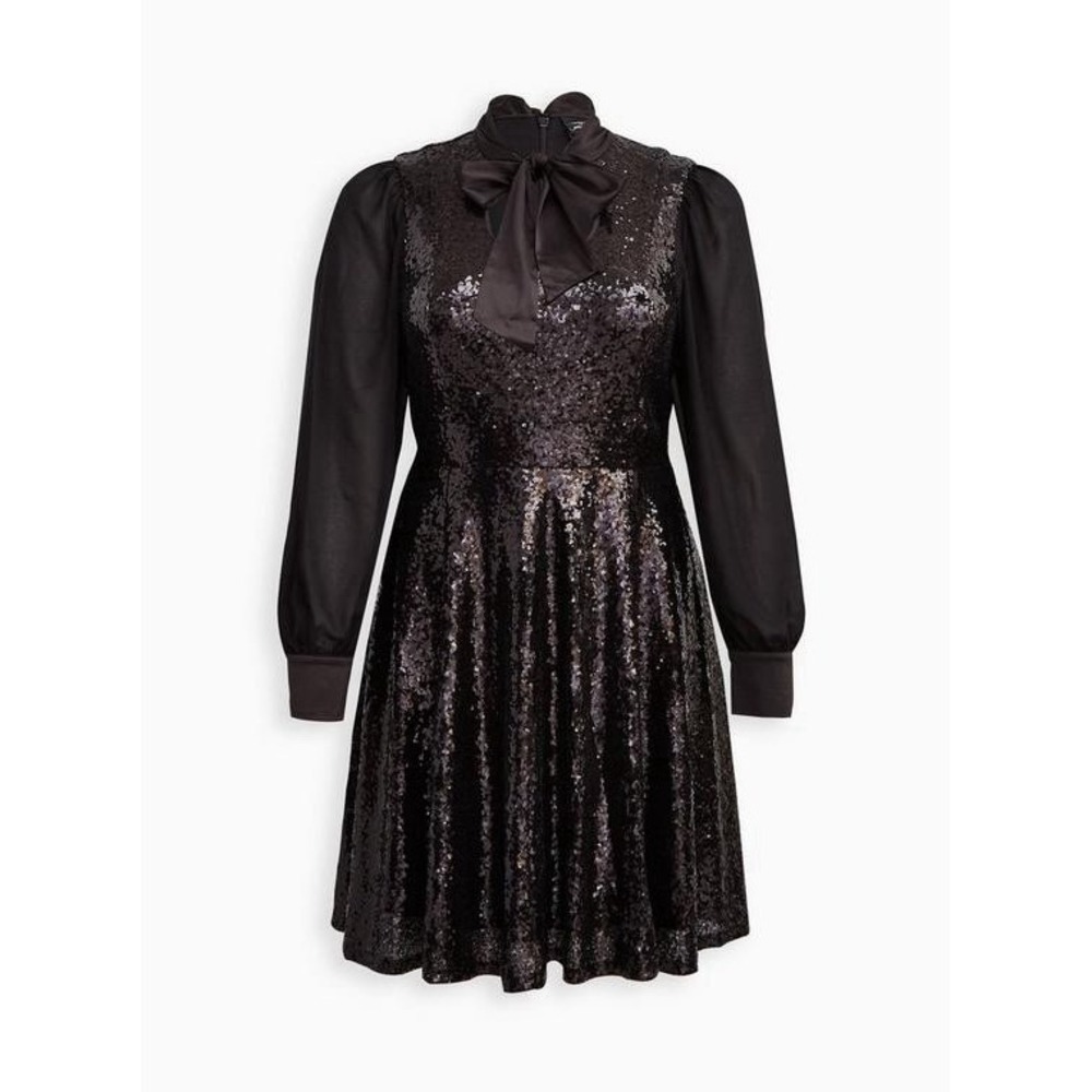 Torrid Sylvia Mollie Black Tie Neck Sequin Cocktail Formal Mini Dress Women's 12 - Picture 16 of 16